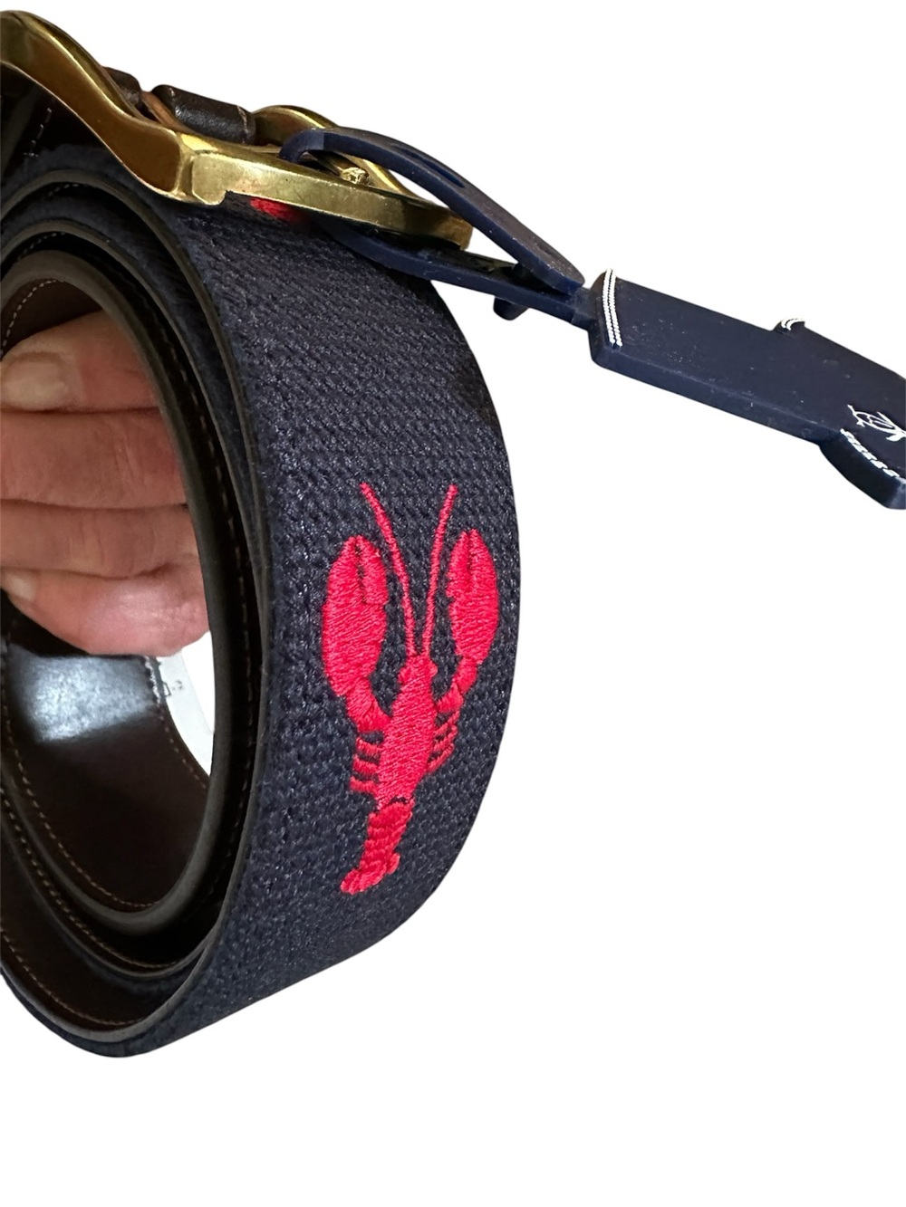Original Penguin Navy Belt with Red Lobster Embroidery size 36 or 38